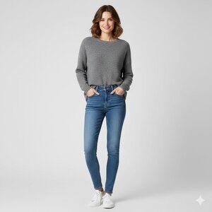 Nouveaux Women's Grey Cashmere Sweater Jumper Long Sleeve Crew Neck Size Medium